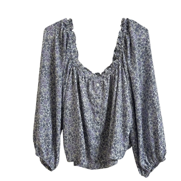 American Eagle Womens Size L Off The Shoulder Cropped Floral Button Front Blouse - Picture 3 of 10